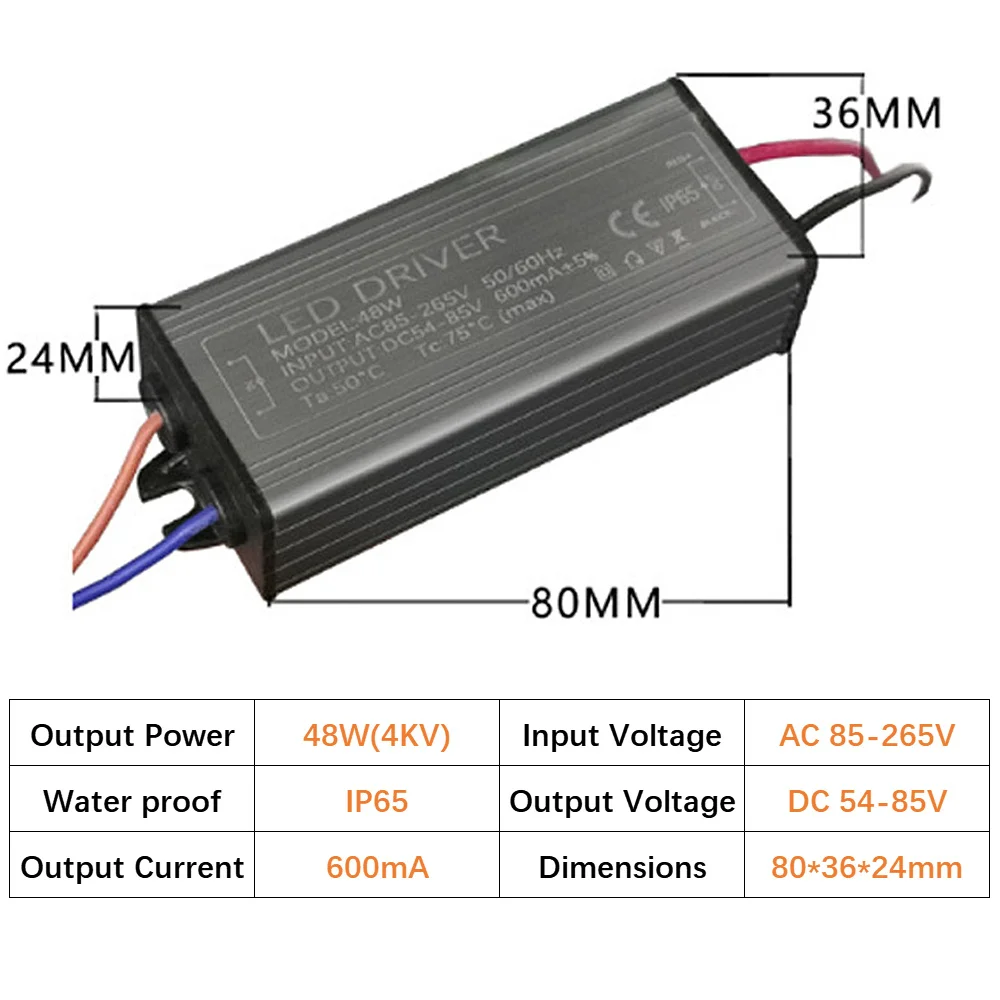 Imagem -03 - Fonte de Alimentação Isolada com Led Corrente Constante Fonte de Alimentação Core Impermeável Driver para Holofote Rua Luz 20w100w