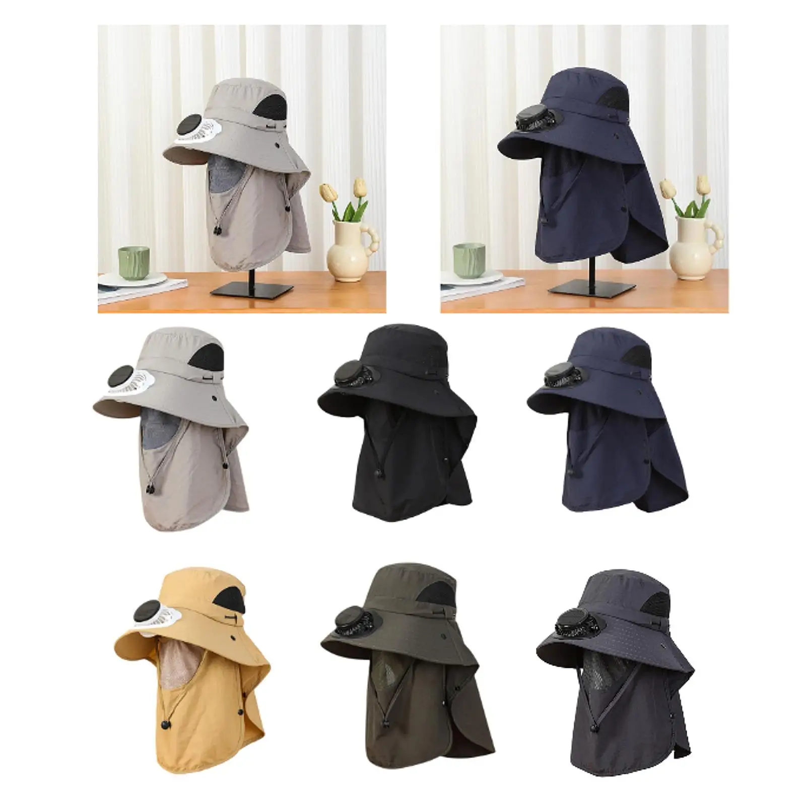 

Уличная шляпа с солнечным вентилятором для мужчин и женщин, дышащая легкая рыболовная шапка со съемным чехлом для лица и шеи для путешествий, кемпинга, сада