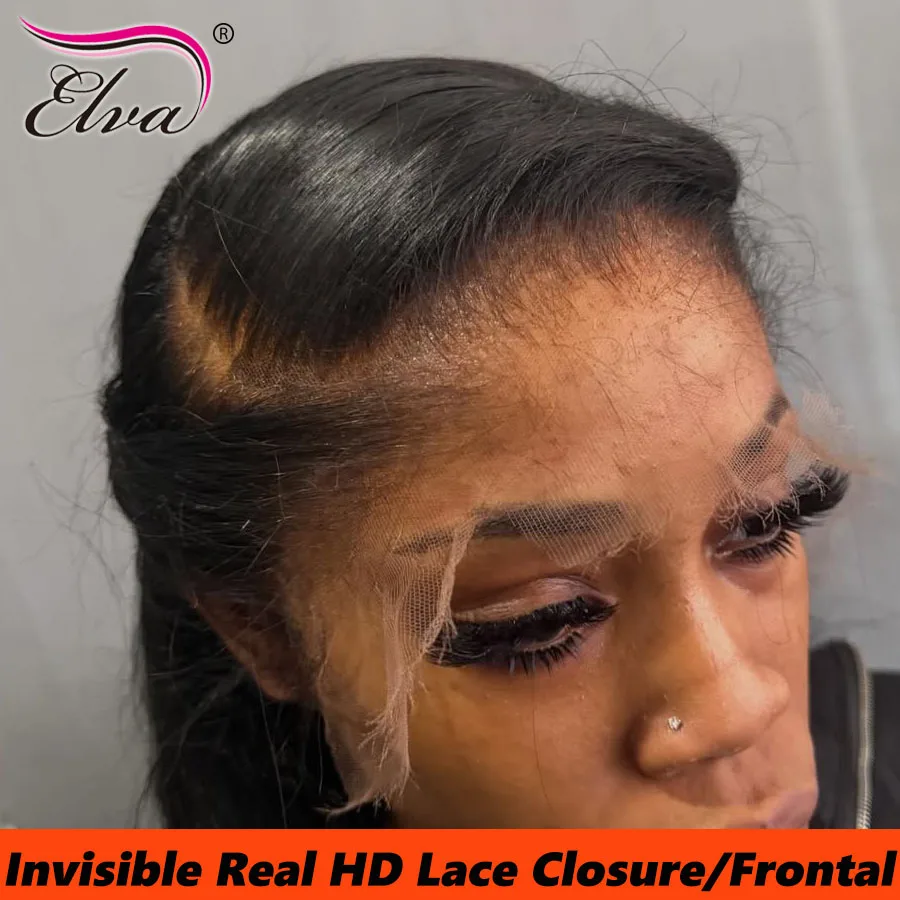 Elva Hair 13x4 13x6 HD Lace Frontal Only Melt Skins Brazilian Straight Human Hair 5X5 6X6 HD Lace Closure Pre Plucked Free Part