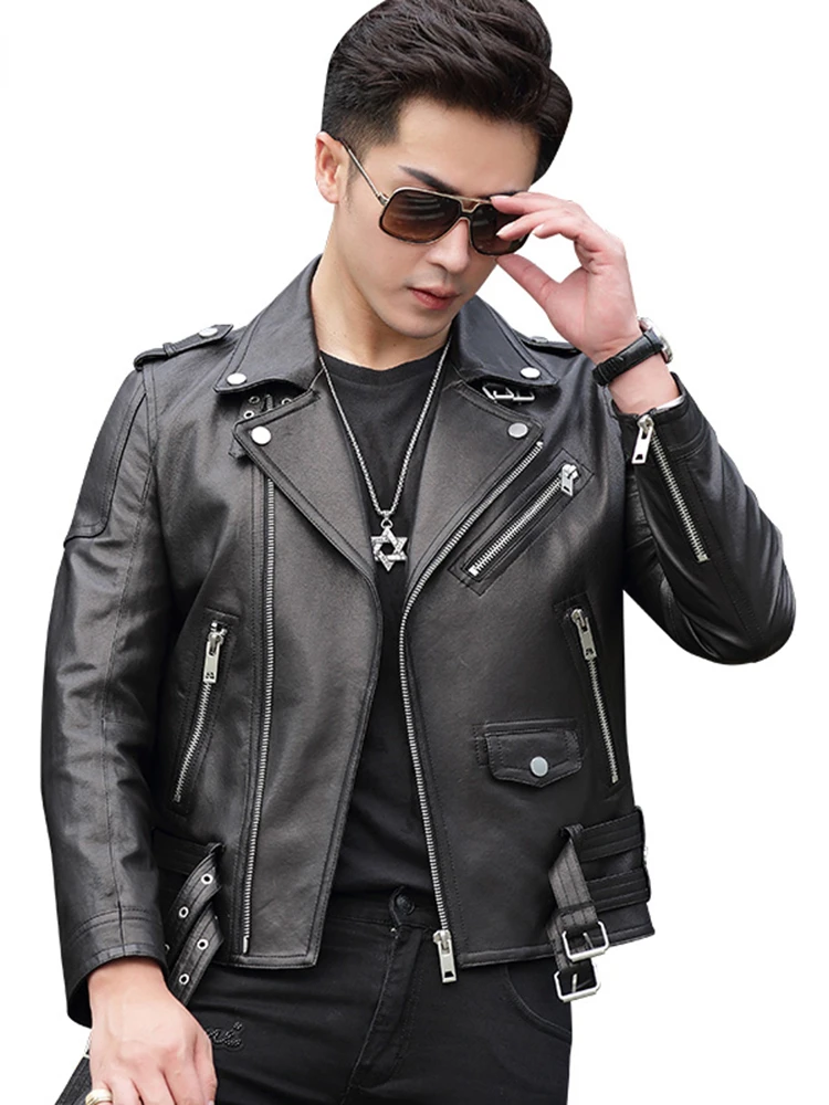 

Men Zipper Long Sleeve Plus Size Luxury Clothes 5xl Nerazzurri Spring Autumn Cool Short Black Pu Leather Biker Motorcycle Jacket