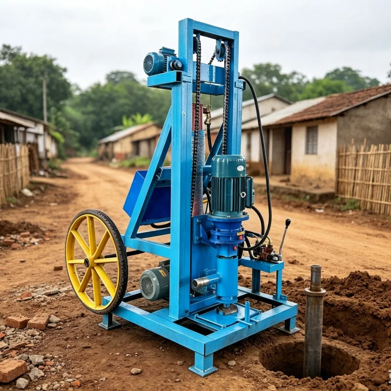 Customized Movable Wheel‑Type Water Well Drilling Rig, Shallow‑Hole Drilling Equipment, Rural Household Well Driller
