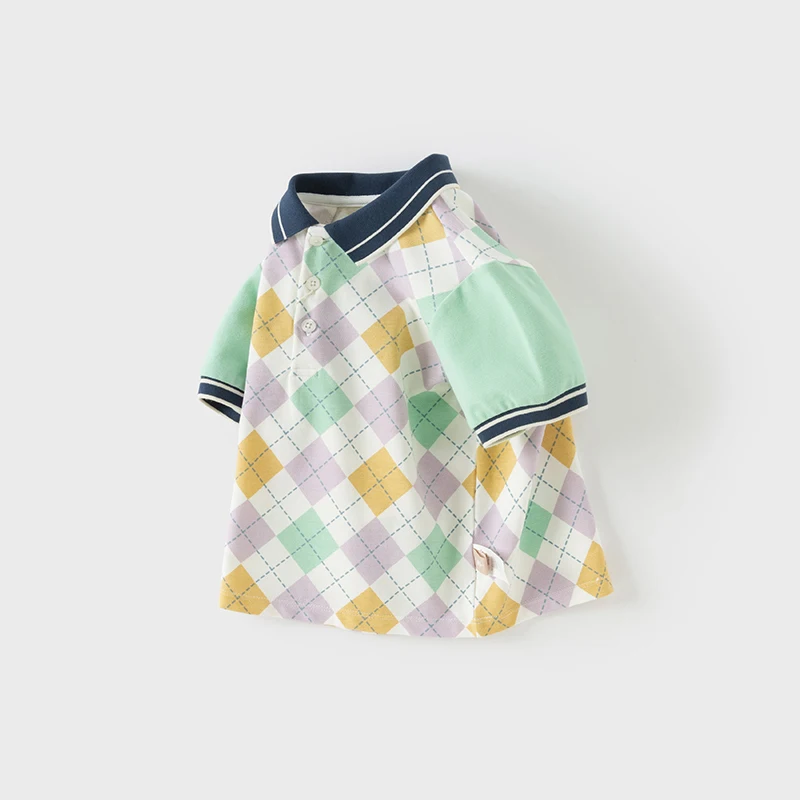 Dave Bella Brother Clothes Children Summer Polo T-shirt Plaid Casual Short Sleeve Tops Cotton Sports Polo T-shirt DB2252356