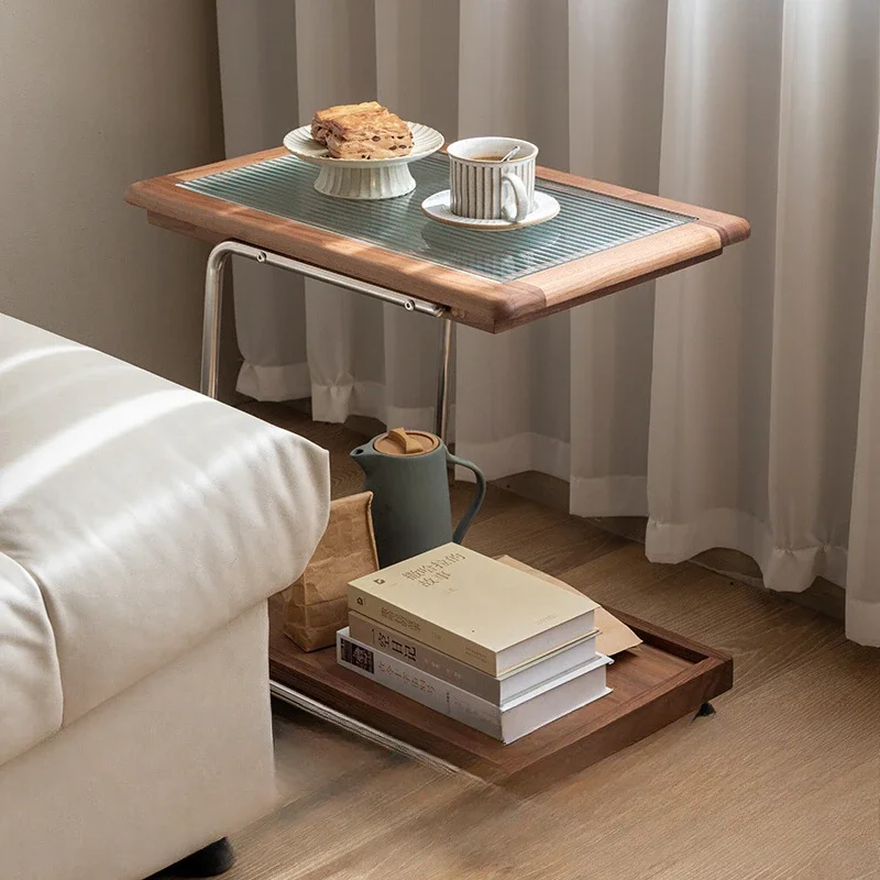 

black walnut solid wood edge table, movable sofa corner table, modern simple trolley