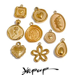 Yhpup Trendy Stainless Steel Metal Heart Flower Avocado Golden Drop Necklace Bracelet DIY Pendants Accessories Making Waterproof