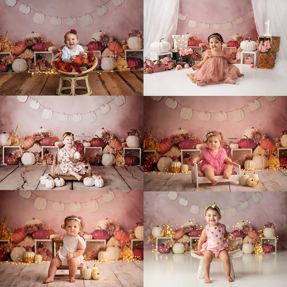 Girl Princess 1st Birthday Photo Background Dream Pink Pumpkin Patch Photo Studio Props Cake Smash Photography Backdrop Cloth