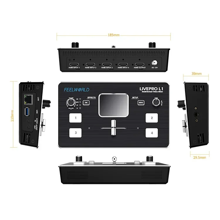 FEELWORLD L1 V1 Multi-format Video Mixer Switcher 4 HD MI Inputs Cam era Production USB3.0 Live Streaming