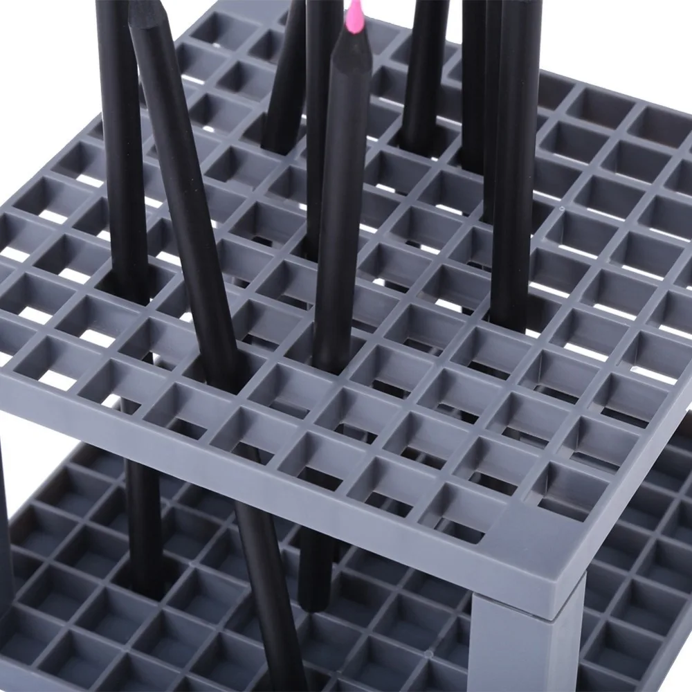 96Holes Grey Paint Brush Holder Detachable Double-end hole Plastic Art Storage Rack Lightweight Artist Brush Drying Stand