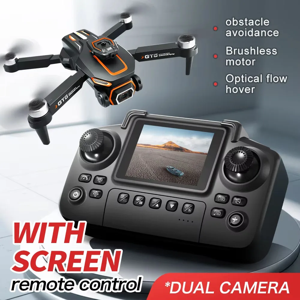 GT5 8K HD Flusso ottico Doppia lente Drone con fotocamera grandangolare Pieghevole Quadcopter WiFi Bambini Telecomando Regalo di compleanno per bambini