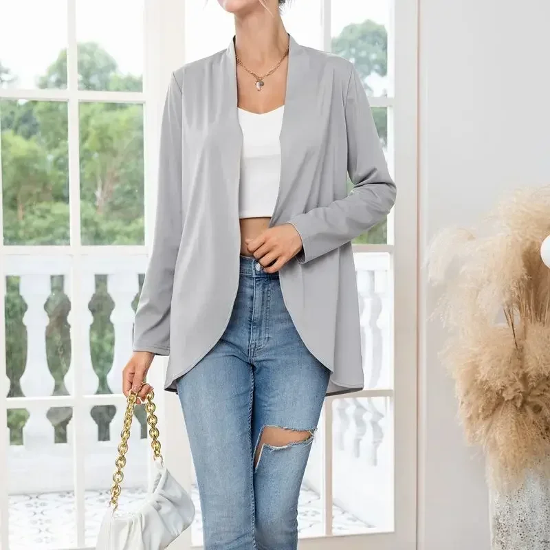 

Spring and Autumn Women's New Plus Size Fashion and Temperament Long Sleeved Solid Color Loose Cardigan Top