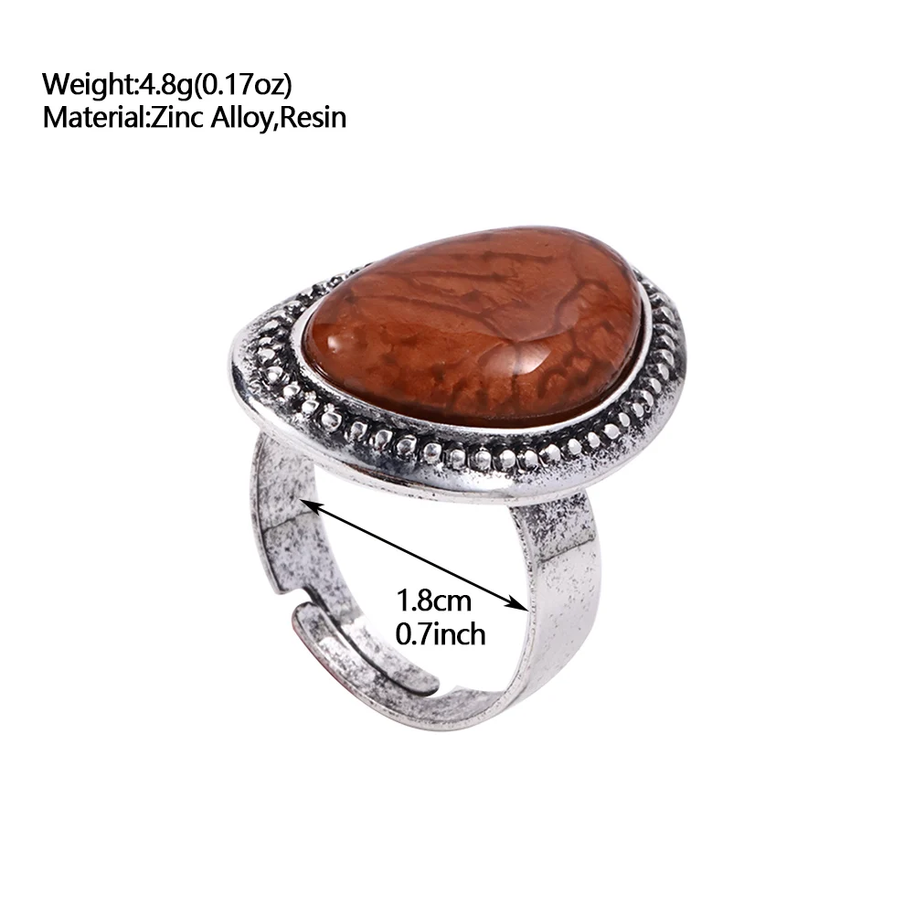Vintage Geometric Resin Rings for Women Accessories Trendy Adjustable Wide Antique Silver Color Ring Party Prom Jewelry Gift