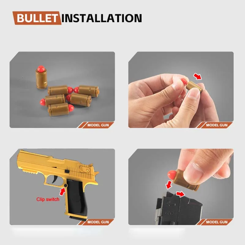 야외 게임 골드 데저트 이글 소프트 총알 장난감 총 발사기, 자동 쉘 던지기, 연속 권총, 성인 소년 투석기 선물