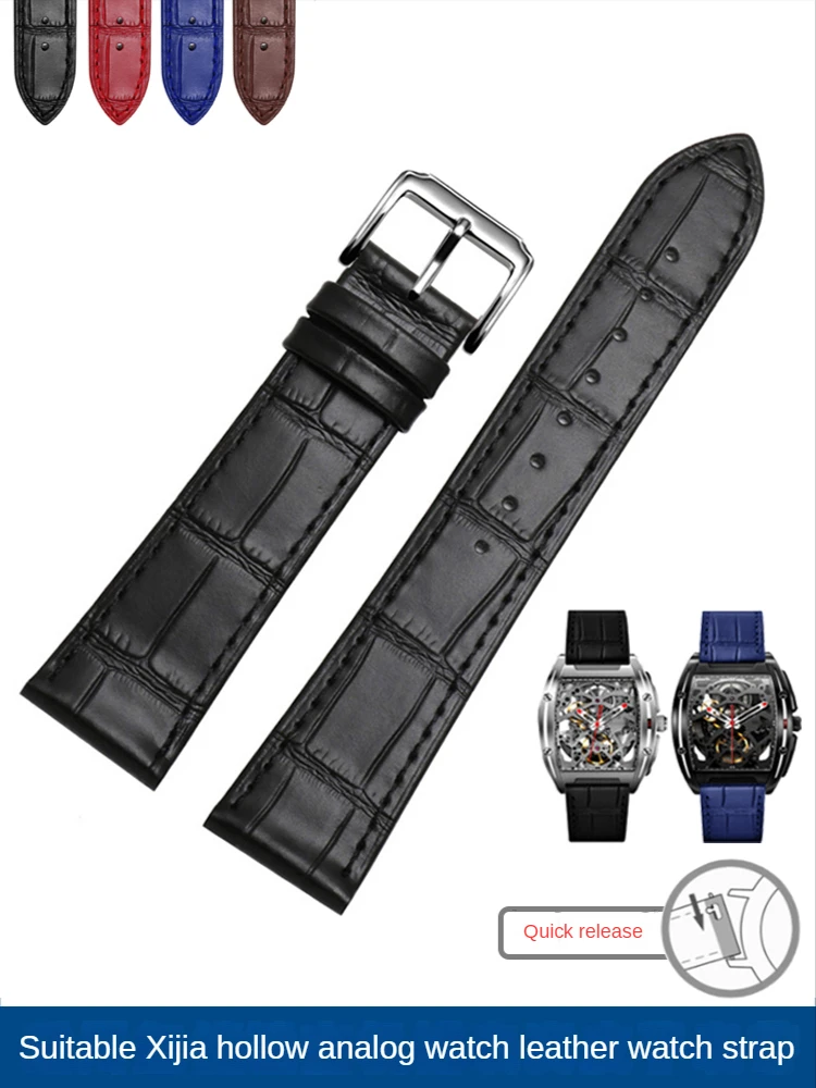 Genuine Leather  Watchband for CK Tissot Omega Rolex Tudor Casio Men's Watch Black Red Blue Watch Strap 18mm 20mm 22mm