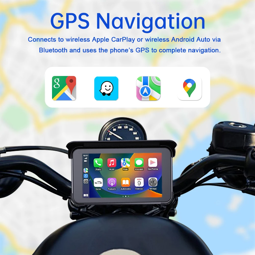 5-дюймовый мотоциклетный GPS-навигатор, беспроводной Carplay, Android Auto, водонепроницаемый мотомонитор, WIFI