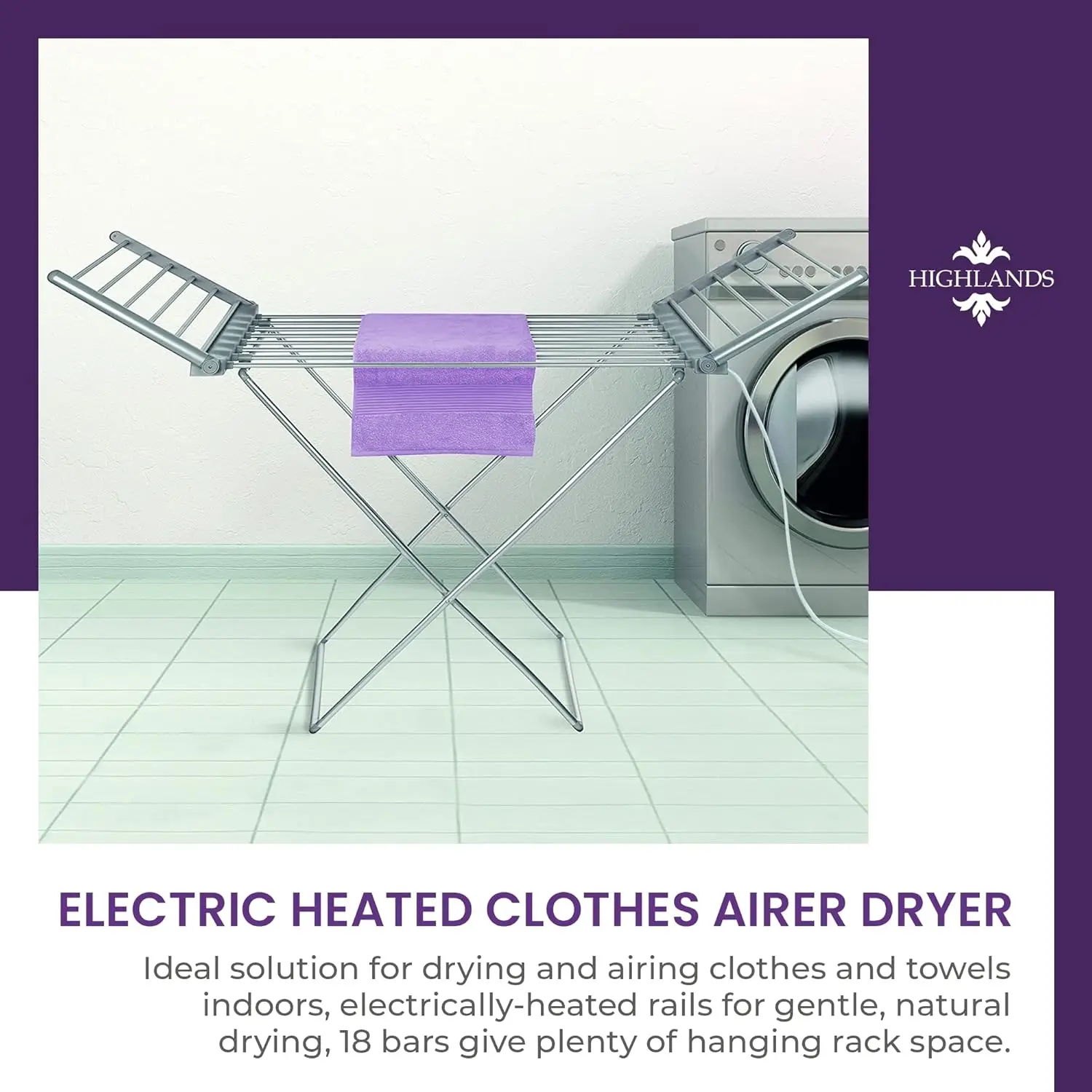 Picture 6: Highlands Electric Heated Clo Wet Laundry Drying Horse Rack, Silver
