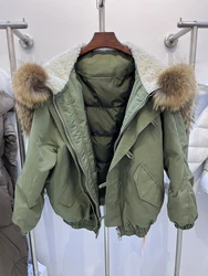 2025 Winter Natural Raccon Fur Collar Coat Goose Down Jacket Hooded Luxury Casual Loose Puffer Jackets Women Parkas Clothing