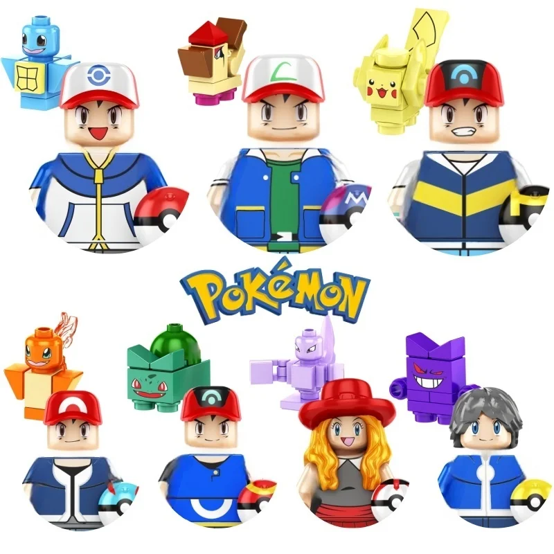 Boneco de Blocos de Montar Pokémon Pikachu, Brinquedo de Montagem Infantil, Modelo Charmander, Mini Montagem Bulbasaur, Ornamento Gengar, Presente
