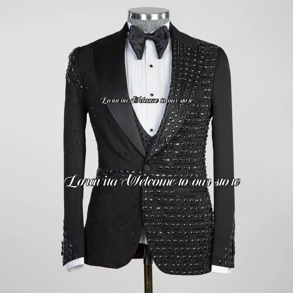 Luxury Shiny Crystals Men Suits 3 Pieces Sets Blazer Pants Groom Tuxedos Notch Lapel Party Blazers Slim Wedding Costume Homme