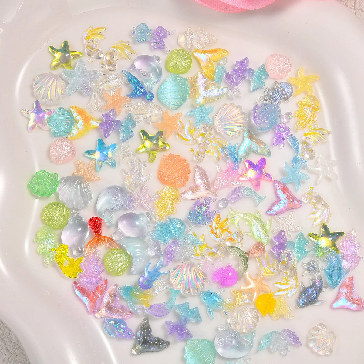 Ocean Series Nail Art Accessories - Shiny Shell Sea Star & Dolphin Stones Charms for DIY Summer Manicure Decorations