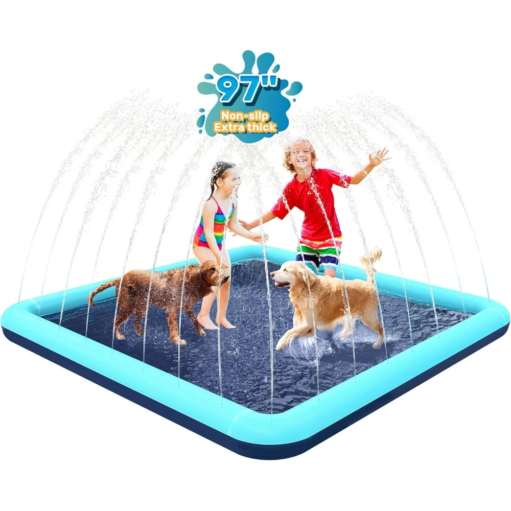 NEW 60-97'' Winter and Summer Outdoor and Indoor Dog Shower Playpool Inflatable Sprinkler Pad Pet Fountain Foldable Pad Dog Show
