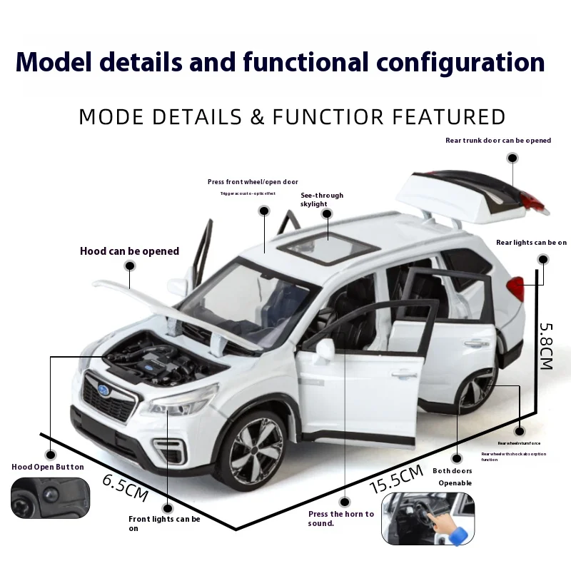 1:30 Subaru Forester Off Road SUV Vehicle Alloy Diecast Car Model Sound & Light Collect Hobby Decoration Holiday Gifts Present