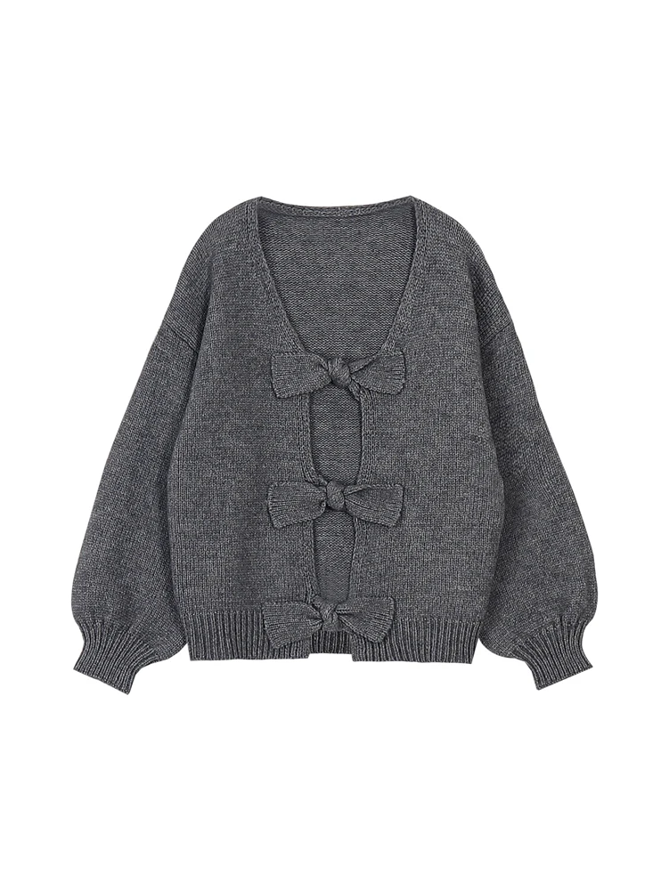

Women's Solid Color Bow Cardigan 2025 Autumn Winter Collection Casual Warm Office Wear Home Comfort Fashion Best Choice