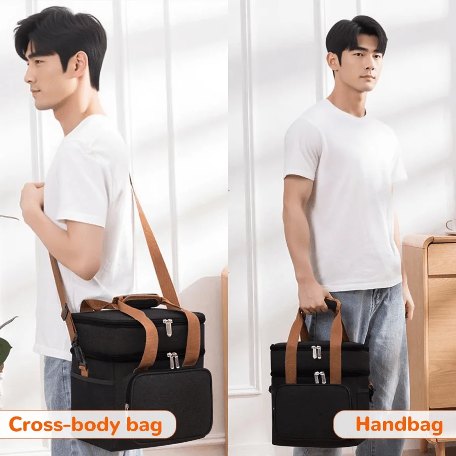 Insulated Lunch Bag Double Compartment, 12L Thermal Cooler Tote Leakproof, Adjustable Removable Shoulder Strap For Women Men Work Travel sg260729180750806972821