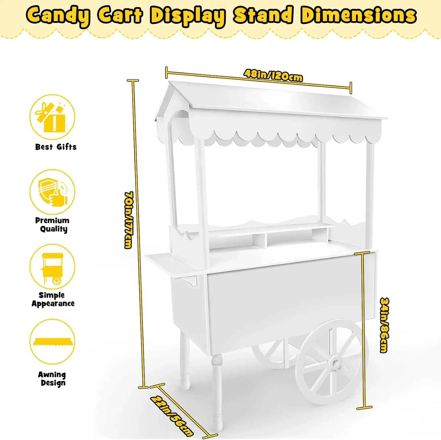 7FT Candy Cart Display Stand with Decorated Wheels, Dessert and Party Decoration Cart with 100 Ballons, Easy to Install Vintage