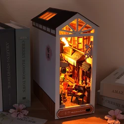 DIY Book Nook Kit Shelf Insert Miniature Doll houses 3D Puzzle Wooden Bookshelf Room Dollhouse Bookend With LED Light Toys Gifts