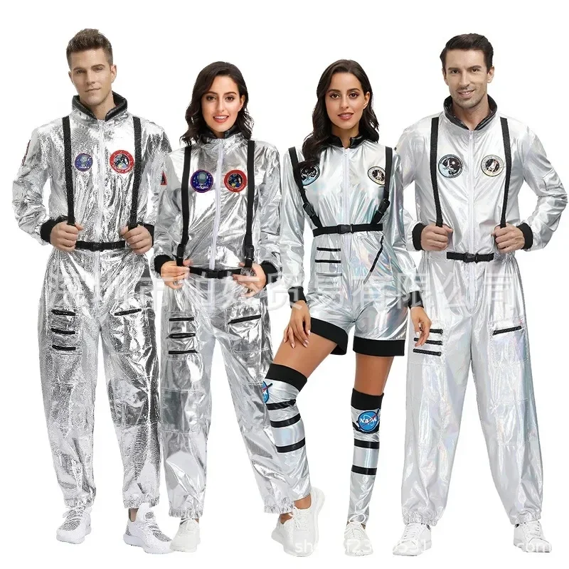 Halloween Astronaut Silver Spaceman Cosplay Costume Space Suit Men Women Jumpsuit Halloween Carnival Party Dress Up Gift Suit