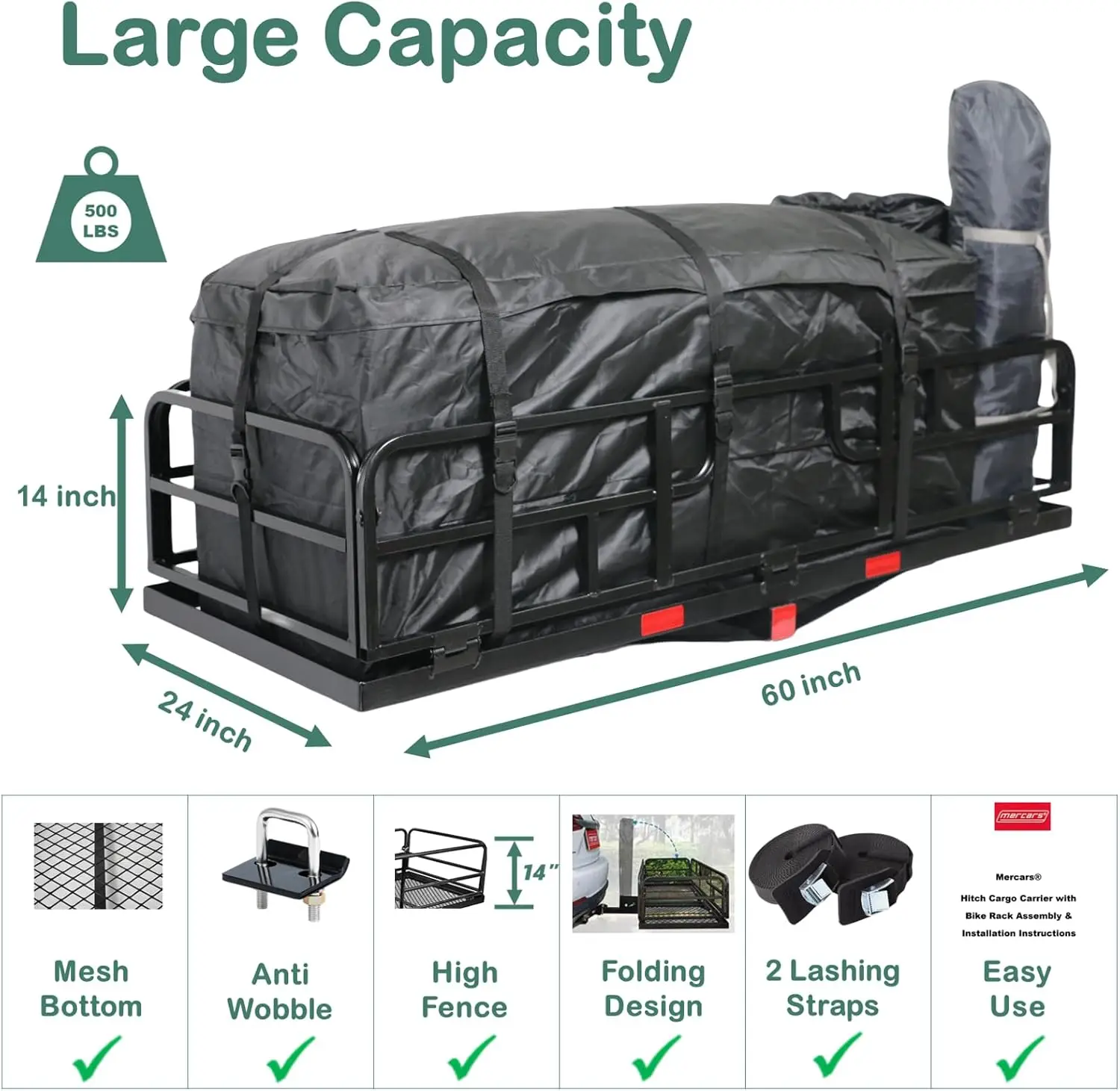 Cargo Carrier Basket - Comes with Bike Rack Fits 2  Fat-Tire Electric Bicycle with Folding Heavy Duty Trailer 5