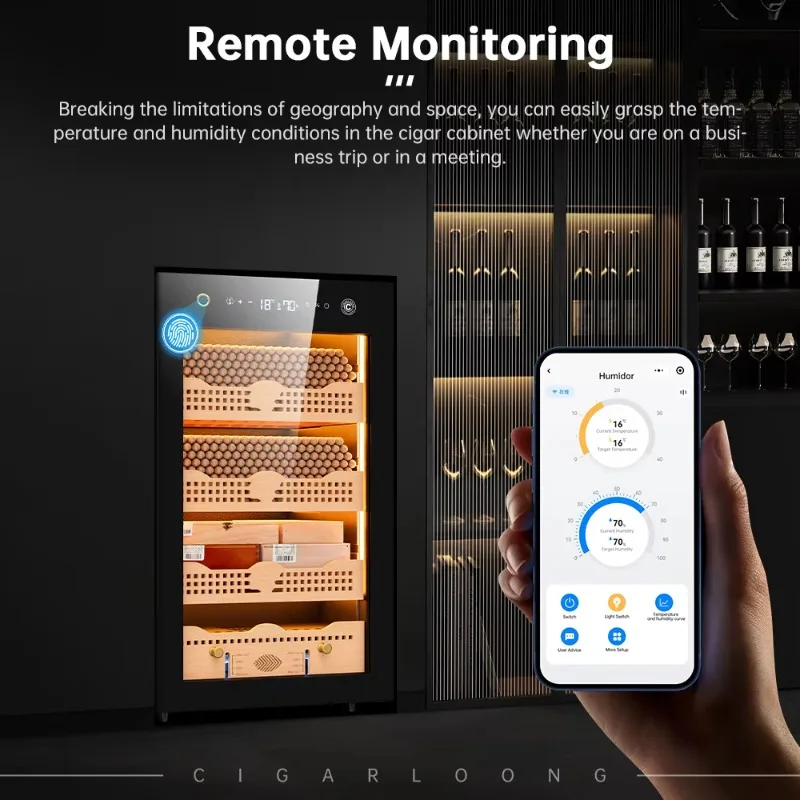 28C CIGARLOONG ضاغط درجة الحرارة والرطوبة المستمر الشهير خزانة سيجار الأرز المبردة بالهواء مع WIFI وبصمة الإصبع #3