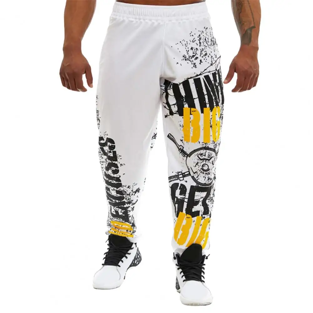 Stylish Men Pants Mid Waist Exercise Streetwear Graffiti Sports Pants