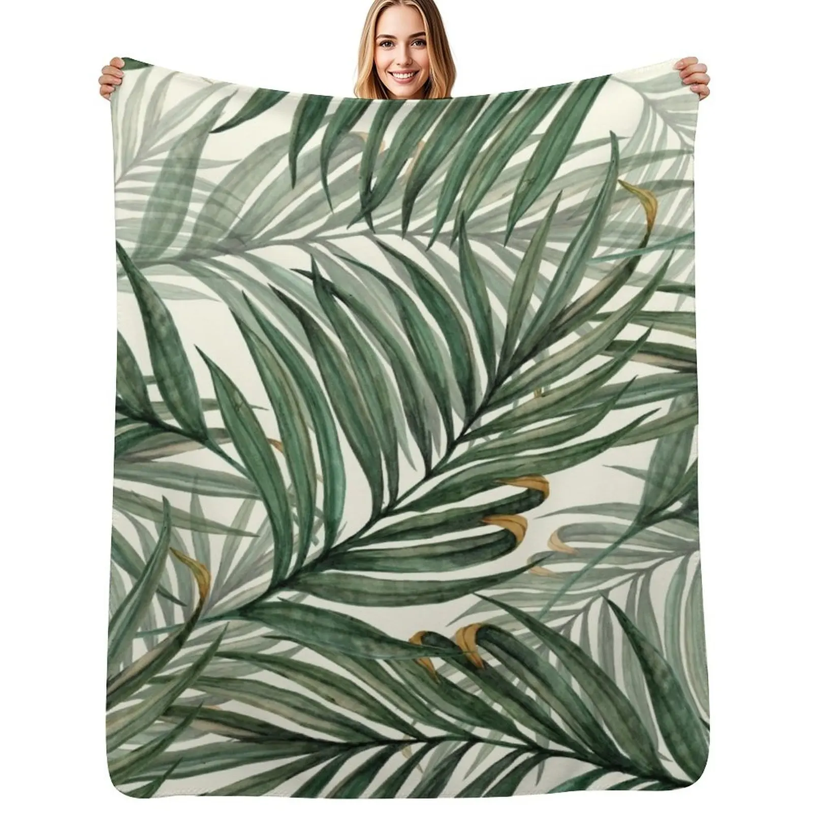 

Palm Leaves Throw Blanket Luxurious Soft Fuzzy Blanket for Sofa Bed