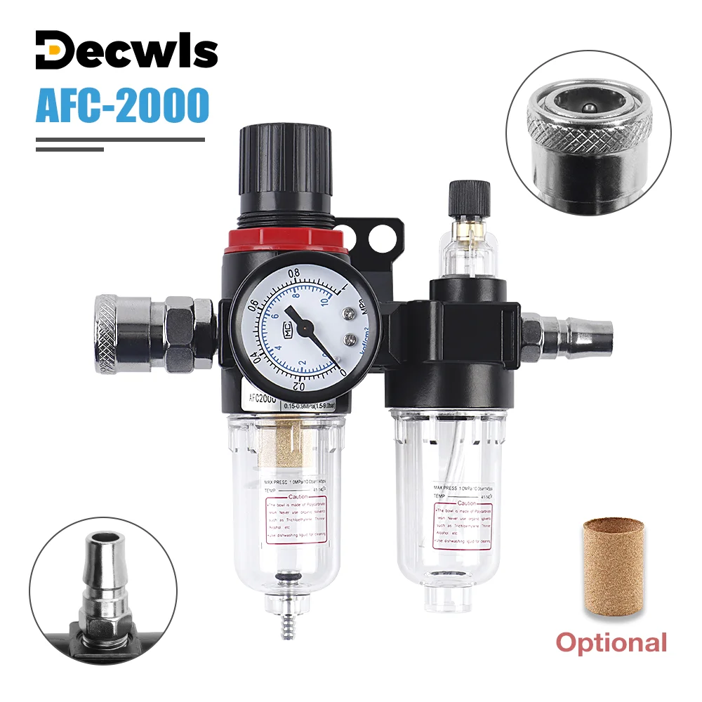 AFC2000 G1/4 Air Compressor Oil/Water Separator Air Filter for Pressure Reducing Valve Regulator with Extra Filter Cartridge