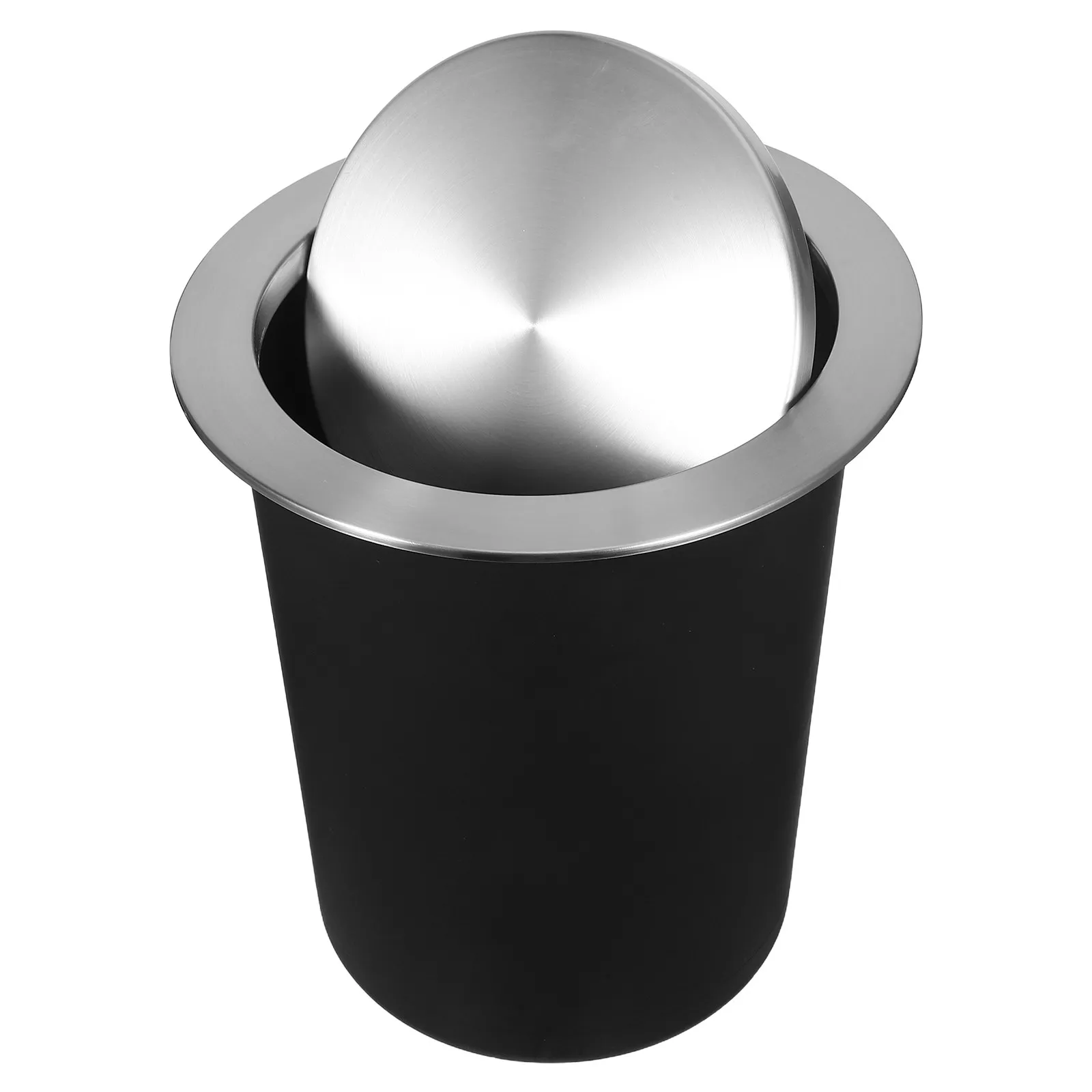 

1Set Kitchen Garbage Bin Stainless Steel Embedded Countertop Flip Lid Trash Can Smell Control Desktop Waste Bin