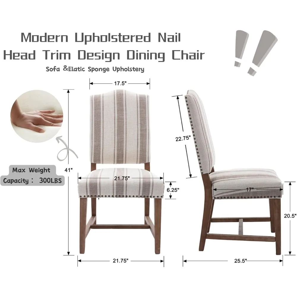 Mid Century Modern Dining Chairs Set of 2, Farmhouse Upholstered Dining Room Chairs Comfortable Kitchen Side Chairs with High B