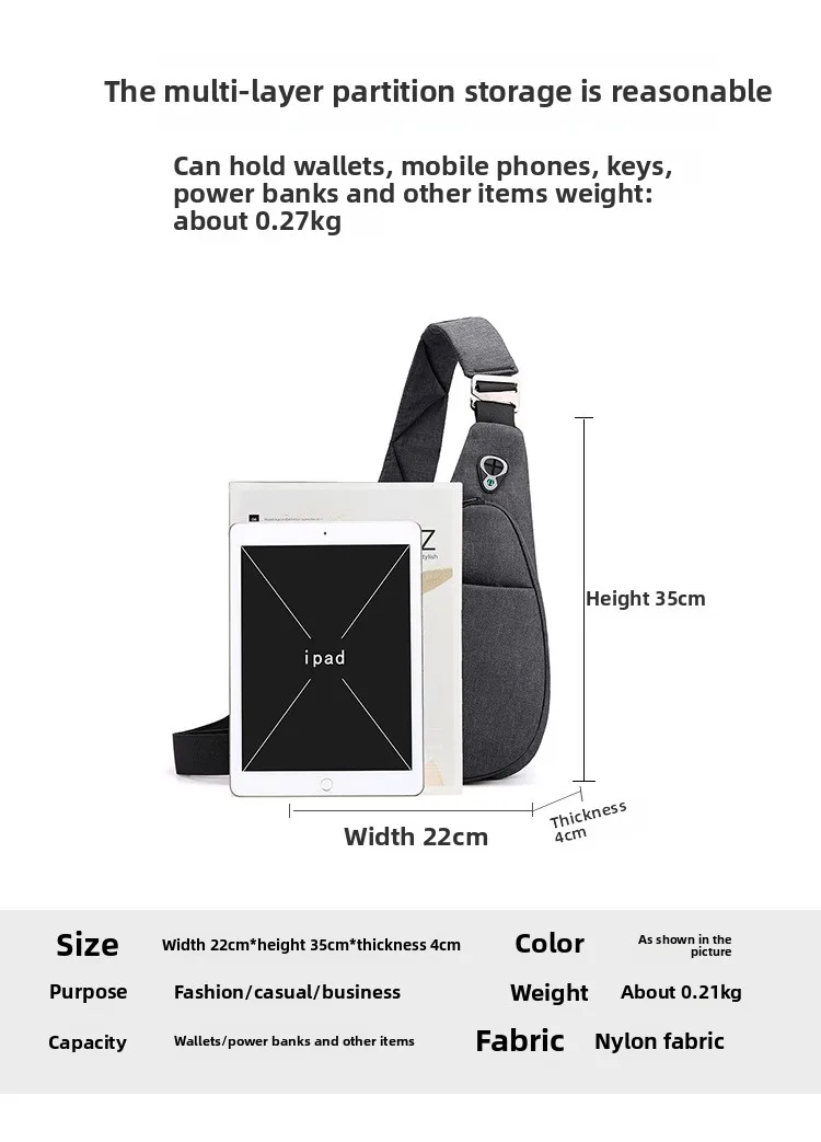 New Men's Chest Bag: Casual and Fashionable Single-shoulder Chest Bag, Large-capacity Multi-layer Reflective Crossbody Chest Bag