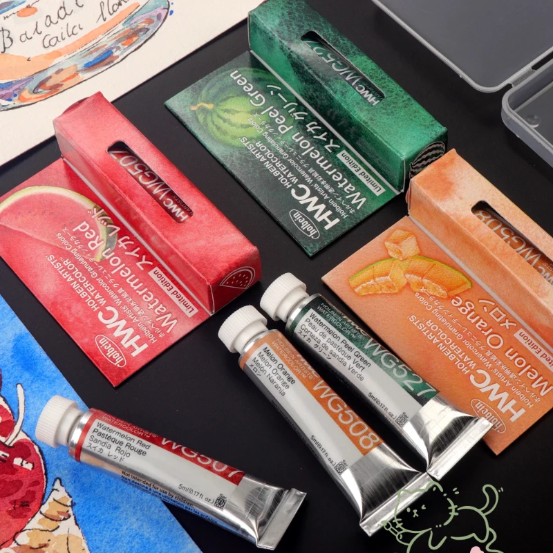 Holbein Summer Limited Watercolor Paint Watermelon Red/Green/Melon Orange Special Granulating Pigment for Painting Art Supplies
