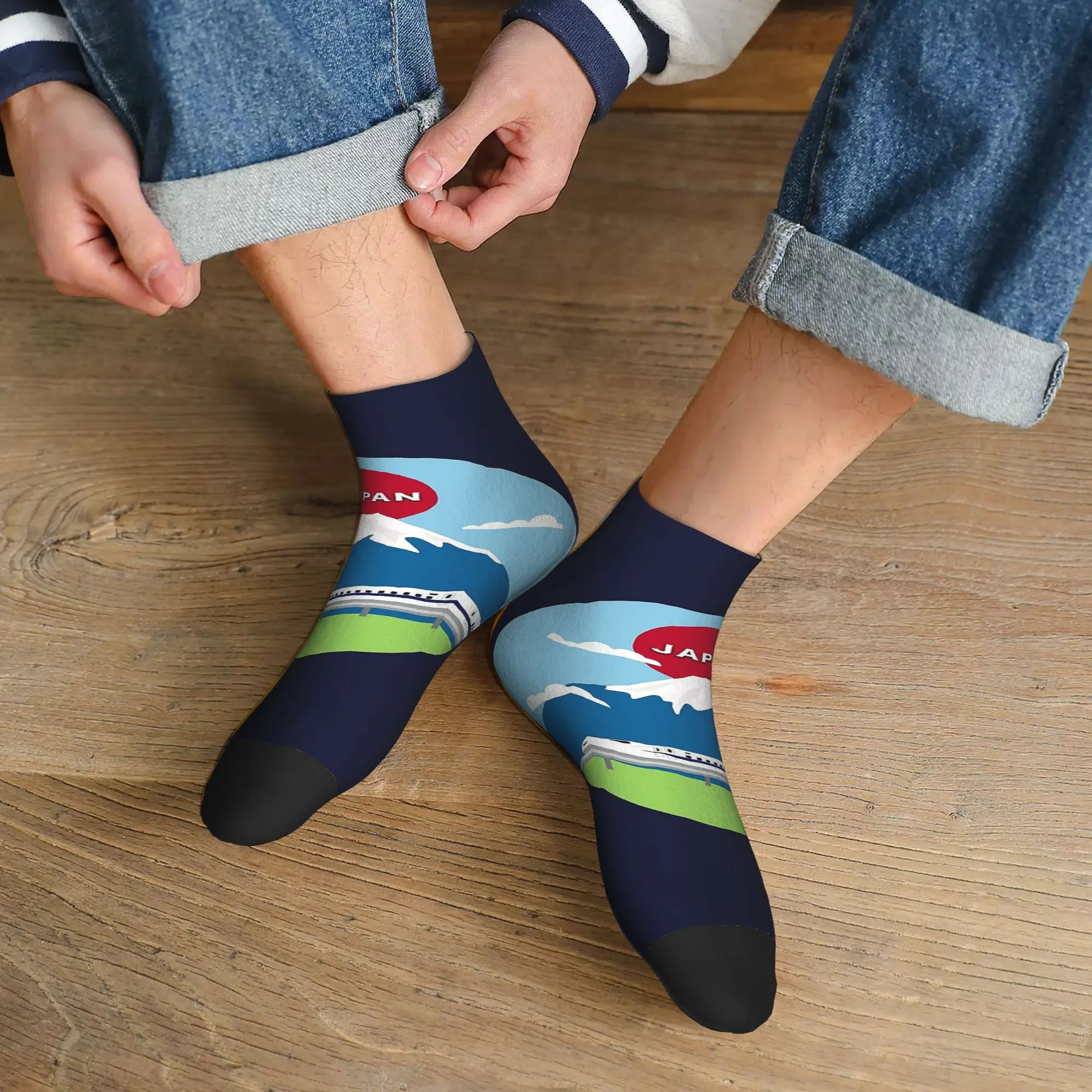 ถุงเท้าลายรถไฟความเร็วสูงญี่ปุ่น ถุงเท้าฮาราจูกุ ถุงเท้าซับเหงื่อ ถุงเท้าทุกฤดู อุปกรณ์เสริมสำหรับผู้ชายและผู้หญิง