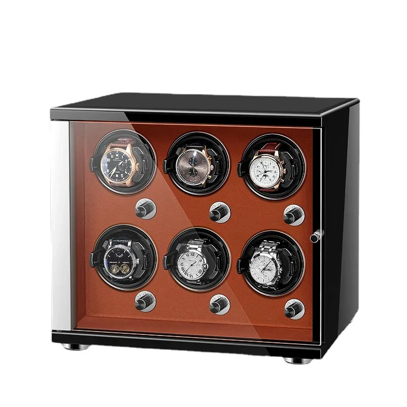 Luxury Watch Winder Box Wooden Automatic Rotating Watch Storage Box 6 Watches Organizer Led Glass Holiday Gifts Packaging