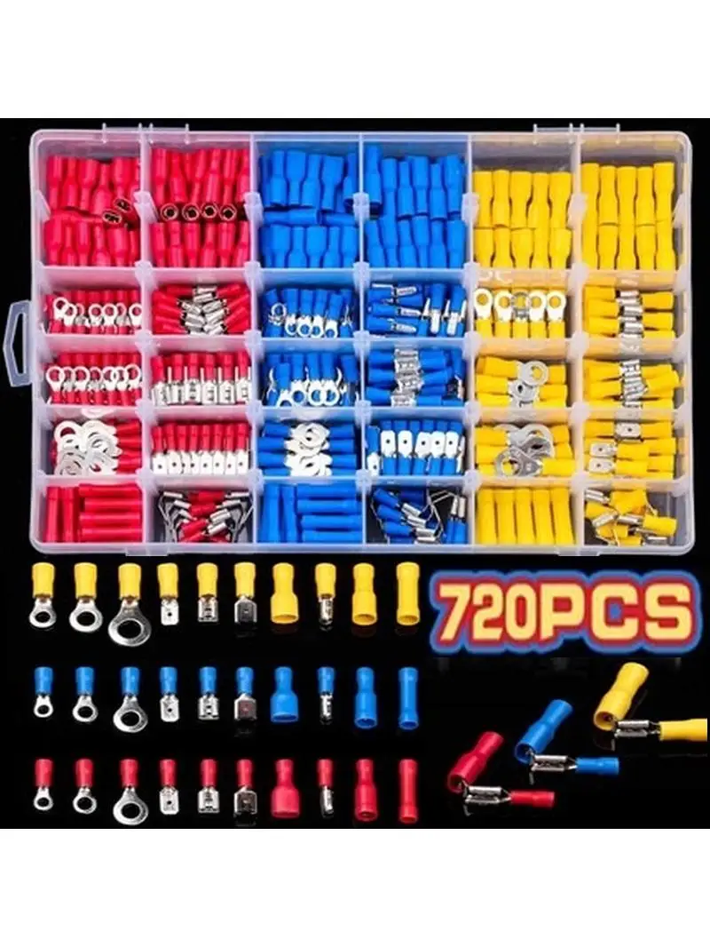 Kit d'assortiment de cosses de câble, 280/480/720 pièces, fil plat femelle et mâle isolé, connecteurs de câbles électriques, jeu de bornes à sertir