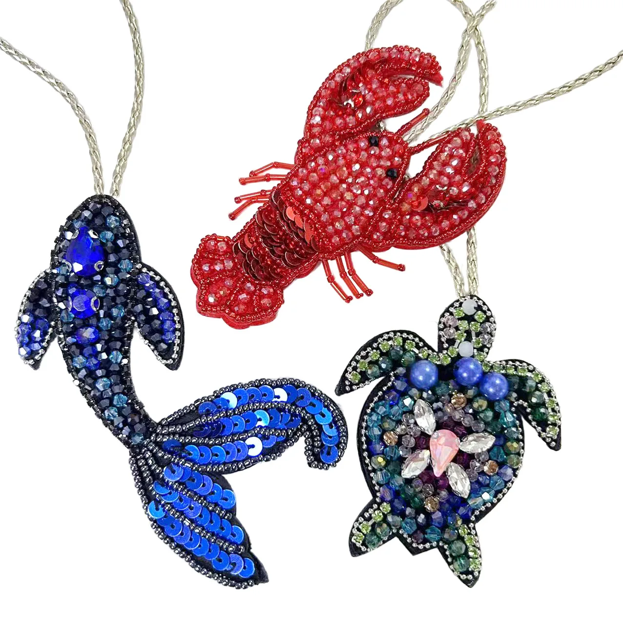 1PC Beaded Pendant - Turtle Lobster Fish Charm, DIY Handmade Seaside Decor for Bags Clothes Keychain, Fashion Beach Accessories