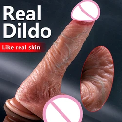 Super Long Soft Skin Feeling Dildo Realistic Penis Sexy  Female Masturbator Double-layer Silicone Suction Cup Dildos for Women