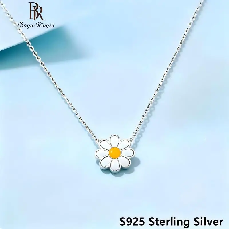 BR New Forest Style Baby Daisy Versatile Necklace Pure White Enamel Collarbone Chain Fresh and Clean Neck Chain