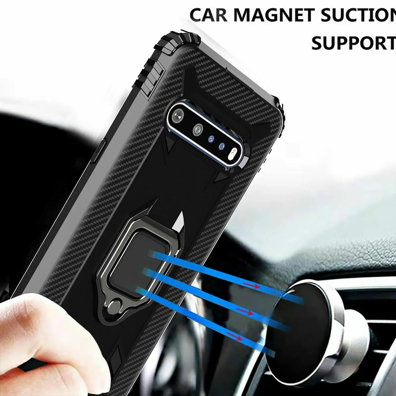 Carbon Fiber Silicone Stand Case For LG V60 ThinQ/LG Velvet 5G Shockproof Hybrid Rubber Ring Holder Kickstand Cover