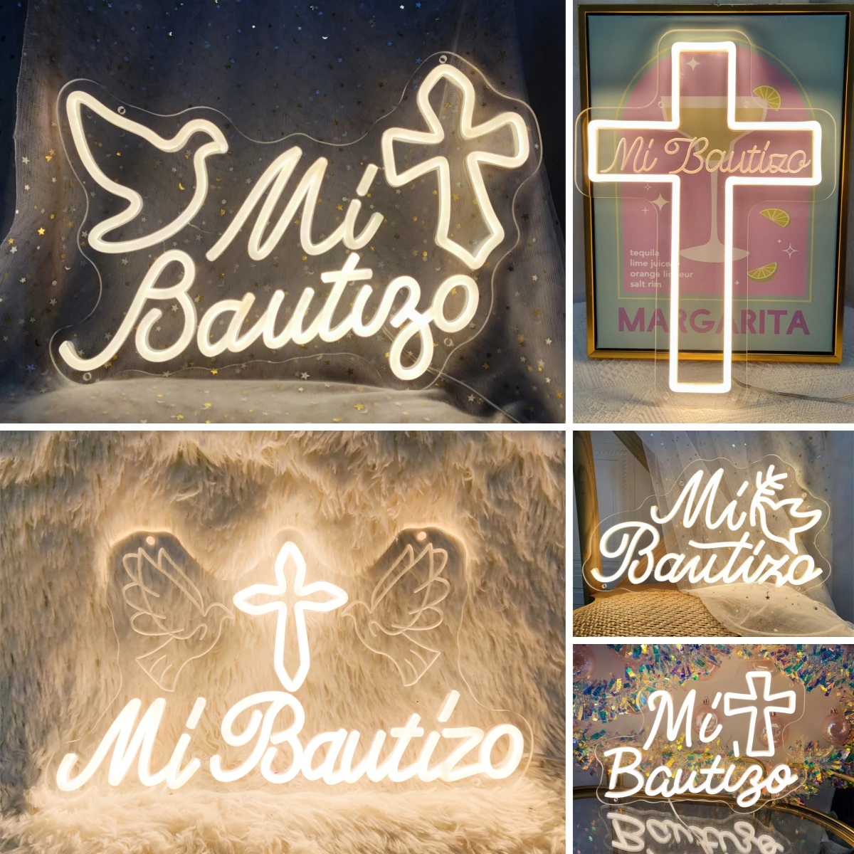 Mi Bautizo Neon Sign Cross LED Neon Signs for Baptism & Children's Birthday Party, Wall Decor Lights & Religious Gift