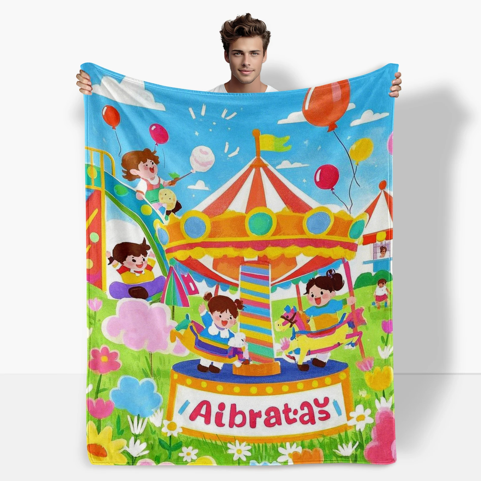 

Cartoon Children At Amusement Park Blanket Perfect For Childrens Day Gift Full Of Joy And Fun