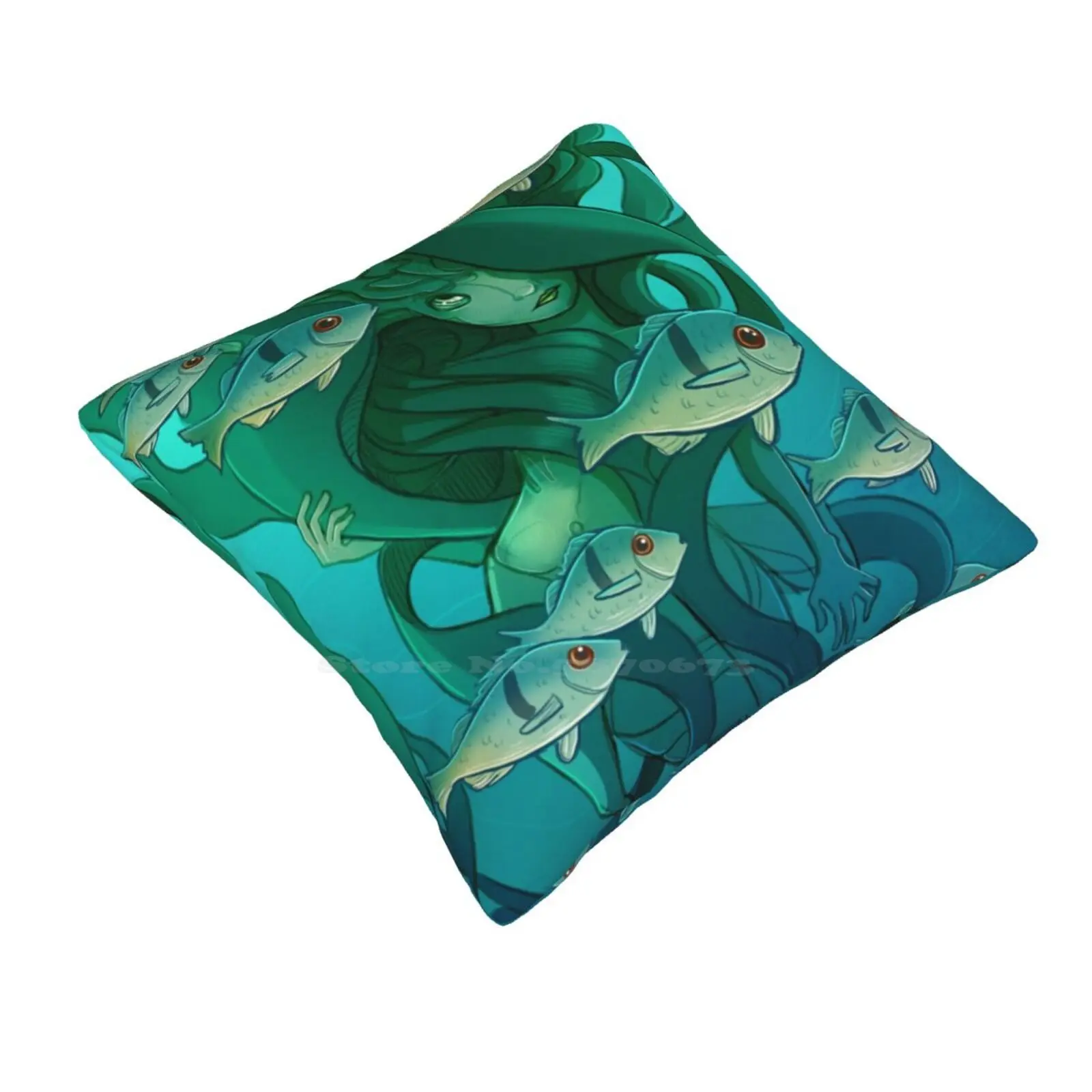 The Kelp Forest Throw Cushion Pillow Cover Kelp Forest Mermaids Fantasy Original Art Nature Sea Life Oceans Wildlife Whimsical