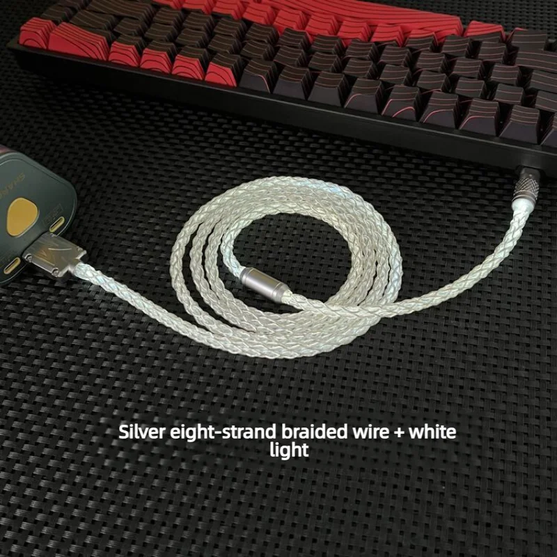 Diy Handmade 1.3m 8k Aviator Cable Rgb White Light Single Crystal Copper For Usb-c Magnetic Axis Mechanical Keyboard Cable