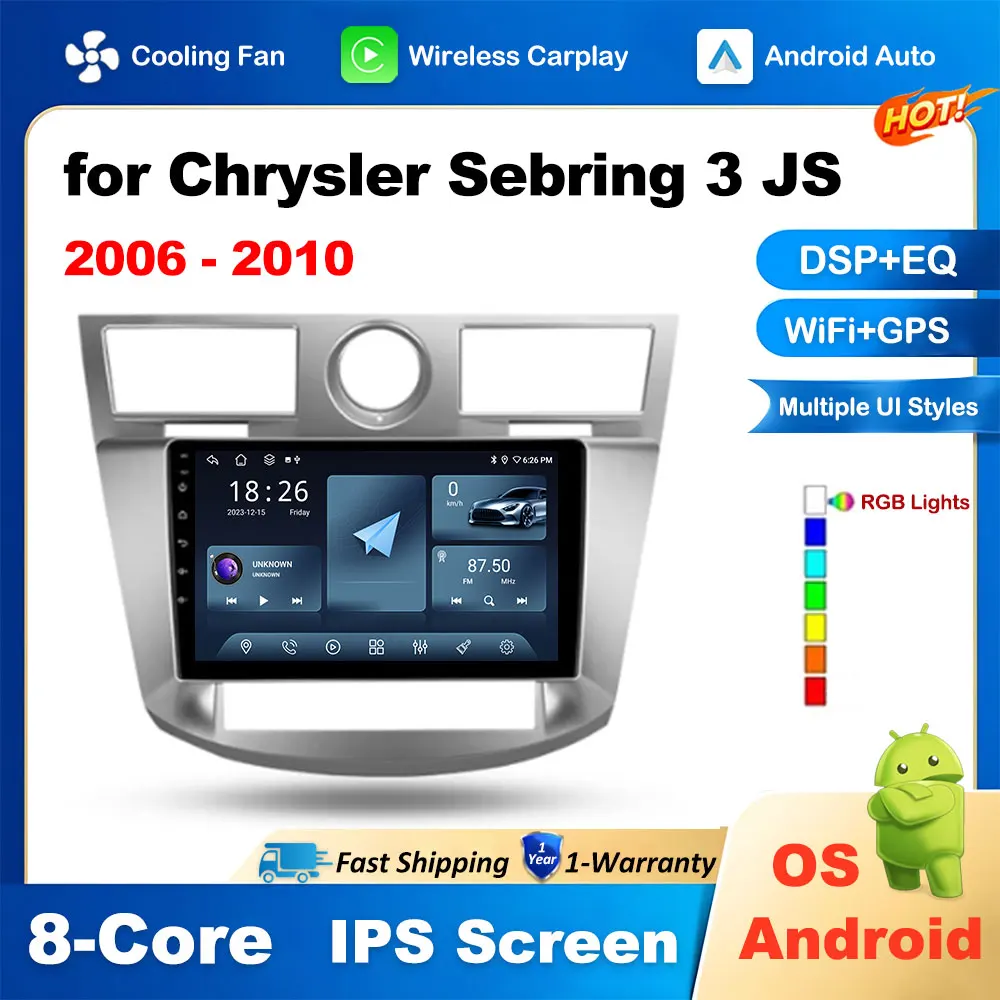 Car Radio Wireless CarPlay for Chrysler Sebring 3 JS 2006 - 2010 Android Auto 4G Car Multimedia Player GPS Navigation IPS Screen